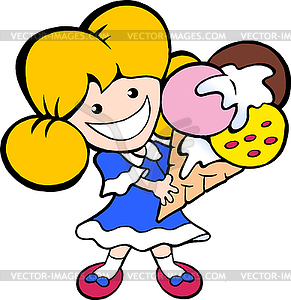 Cartoon an Happy Smiling Young Icecream Girl - vector clipart / vector image