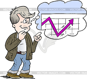 Cartoon family man who is thinking of good financing - vector clip art