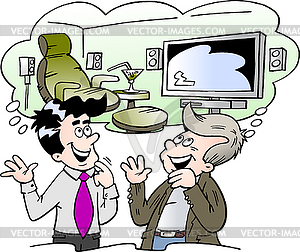 Cartoon by family man and salesman thinking of - vector image