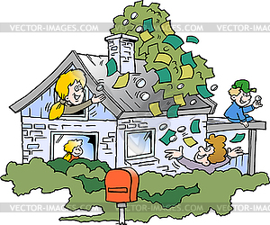 Cartoon happy family there has borrowed money in - vector image