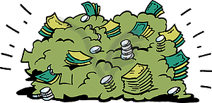 Cartoon big pile of money banknotes - vector clipart