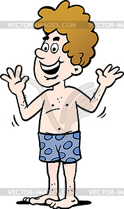 Cartoon man with naked upper body - vector clipart