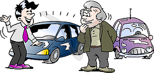 Cartoon old man who is interested in brand new - vector image