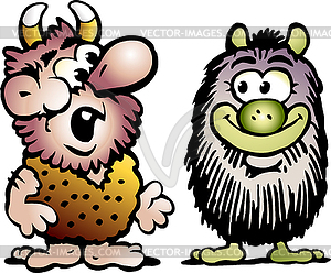 Cartoon two funny goblins or troll monsters - vector image