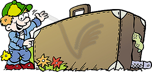 Cartoon an traveling Boy with his suitcase - vector clipart