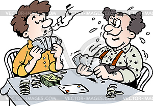 Cartoon two Men playing Poker - vector clipart