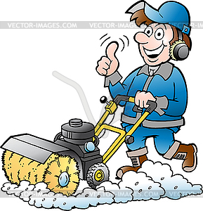 Cartoon Happy Handyman Worker with his Sweeping - royalty-free vector image