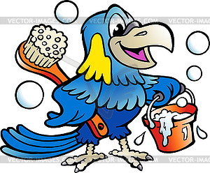 Мультяшный счастливый попугай очиститель - векторный клипарт / векторное изображение
