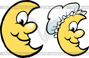 Cartoon Happy Yellow Moon with Bonnet Hat - vector image