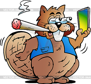 Cartoon Cool Beaver smoking Joint - vector image