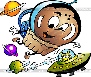 Cartoon Happy Muffin Astronaut - vector clipart