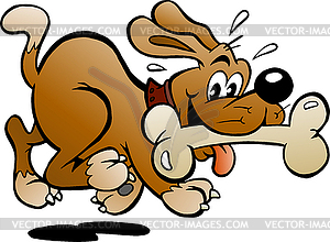 Cartoon Happy Dog with big Bone - vector clipart