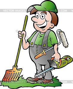 Vector Cartoon illustration of an happy Gardener - vector clip art