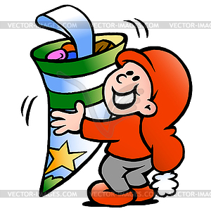 Cartoon an happy Christmas Elf holding Cornet - vector clipart