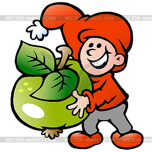 Cartoon an happy Christmas Elf holding Apple - vector EPS clipart