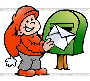 Cartoon an happy Elf posting Letter - vector image