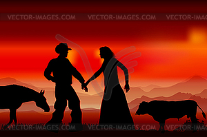 Bull family dispute - color vector clipart