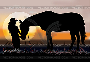 Woman on prairie - vector clipart