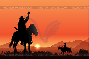 Cowboy waving greeting - vector clip art