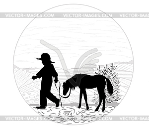 Boy and foal - royalty-free vector clipart