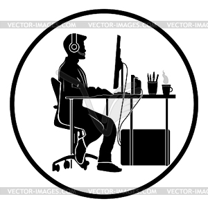 Gamer at computer - vector clip art