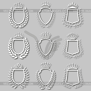 Set of laurel wreaths, shields - vector image