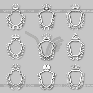 Set of laurel wreaths, shields - vector clip art