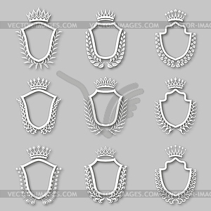 Set of laurel wreaths, shields - vector image