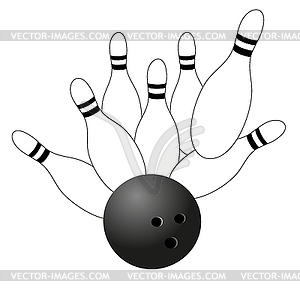 Bowling ball and flying pins - vector clip art