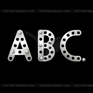 Буквы A,B,C из металла  - черно-белый векторный клипарт