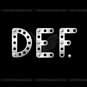 Metal letters D, E, F - vector clipart