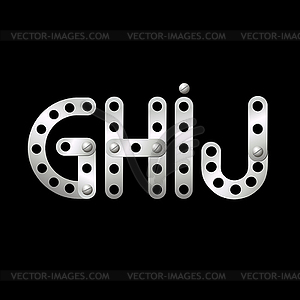 Metal letters G, H, I, J - vector image