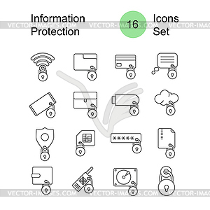Набор иконок защиты информации - цветной векторный клипарт