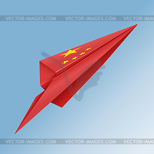 Paper airplane with flag of country China - vector clip art