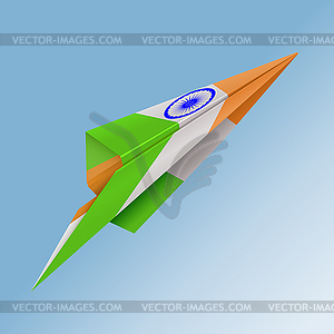 Paper airplane with flag of country india - vector clipart