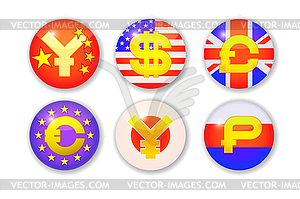 Set of buttons with currency - vector clip art