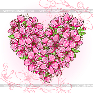 Peach blossom in shape of heart - vector image