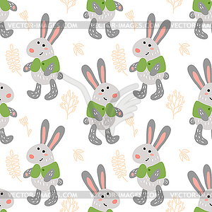 Seamless pattern with cute rabbits - vector image