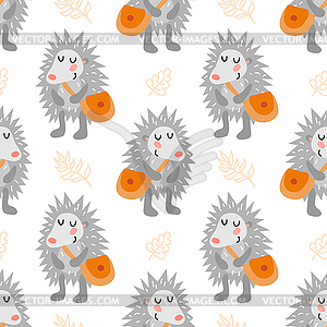 Seamless pattern with hedgehog - vector image