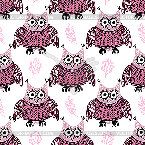 Seamless pattern with cute owls - vector clip art