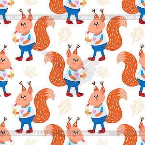 Seamless pattern with cute squirrel - vector clipart