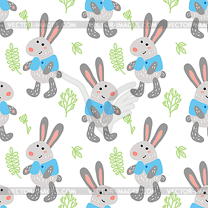 Seamless pattern with cute rabbits - vector image