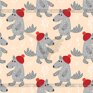 Seamless pattern with wolf - vector image