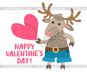 Valentine`s day greeting card with deer - vector clipart