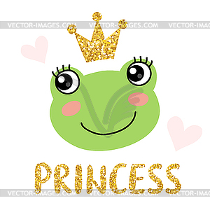 Cute frog with crown - vector image