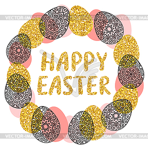 Easter wreath with easter eggs - color vector clipart