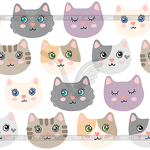 Seamless pattern with cute kitties - vector clipart / vector image