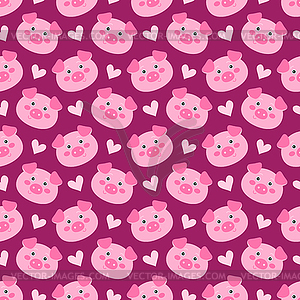 Seamless pattern with cute cartoon piglets - vector clipart