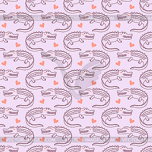 Seamless pattern with cute crocodiles - vector clipart