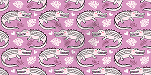 Seamless pattern with cute crocodiles - vector clip art